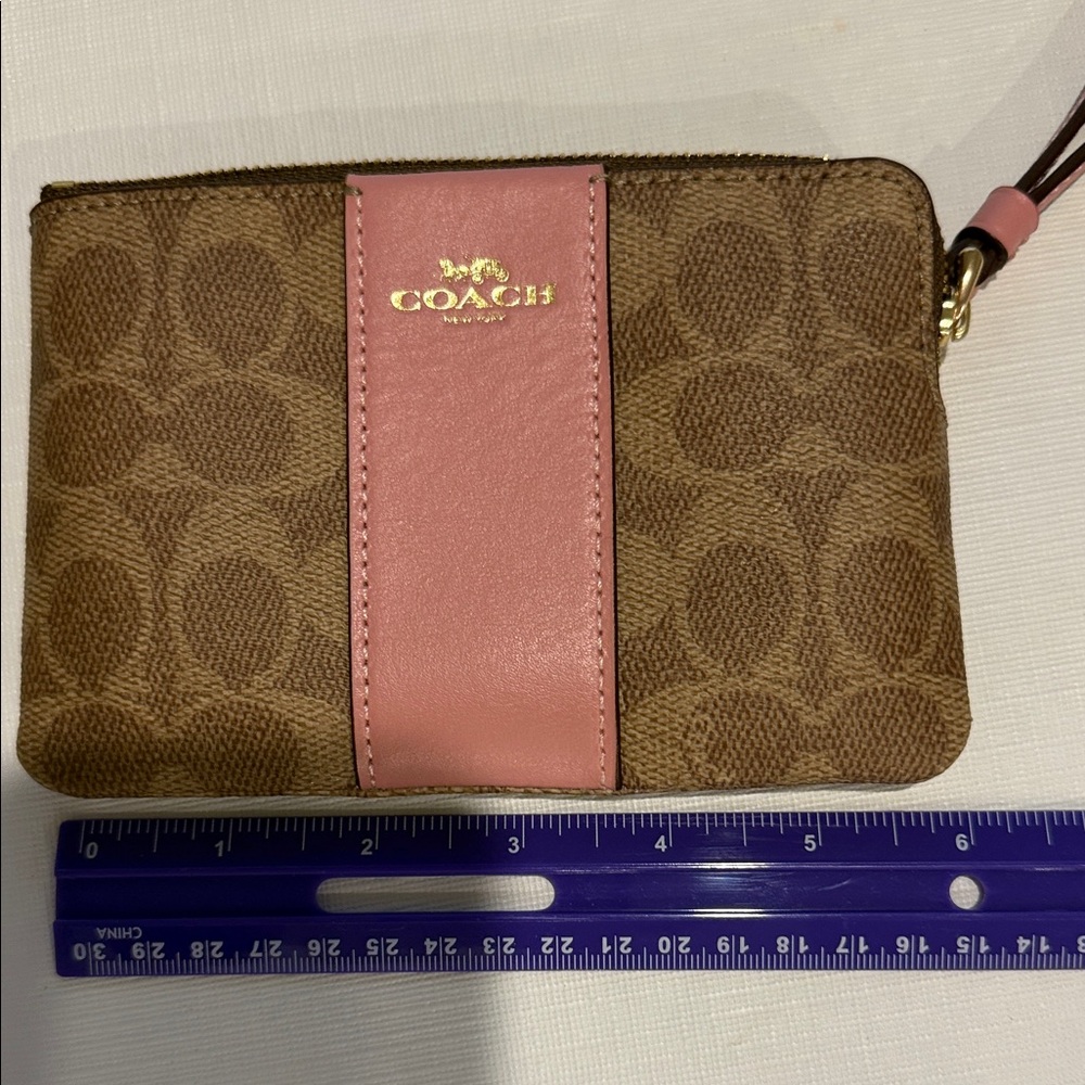 Coach Signature Brown Wristlet with Pink Stripe - Picture 6 of 9